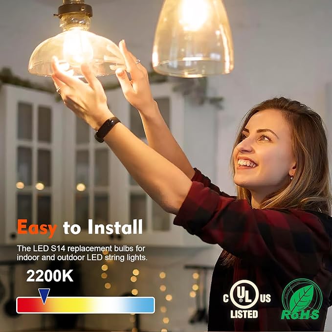 GvvooHome 64 Pack LED S14 Replacement Light Bulbs, Shatterproof 1W Vintage Edison Bulbs for Outdoor Patio Backyard String Lights, Dimmable, E26 Screw Base, 2200K Warm White
