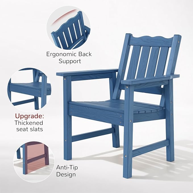 Stoog 3-Piece All-Weather Garden Chairs Set of 2 with Table, Patio Furniture Sets, Include 2 Garden Chairs and 1 Side Table, for Porch, Backyard, Lawn & Dining, Blue
