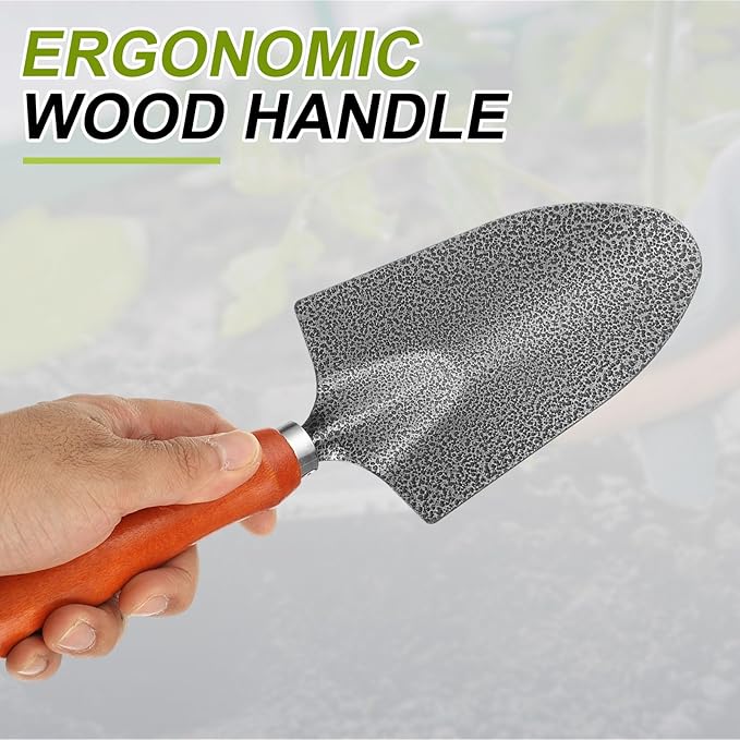HARFINGTON 2pcs Garden Hand Shovel 12 x 3.3 Carbon Steel Planting Trowel with Wooden Handle Garden Tools for Gardening Weeding Transplanting