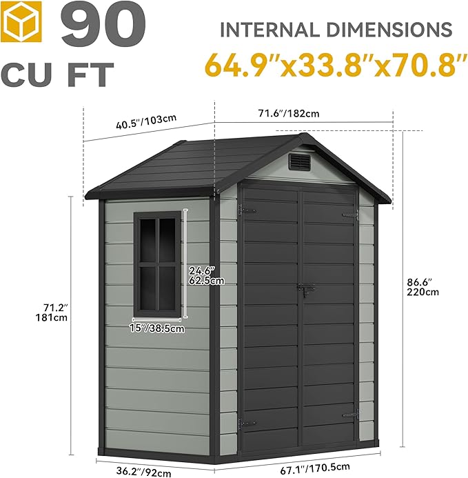 DWVO 6x4 FT Outdoor Storage Shed with Reinforced Floor, Resin Storage Shed with Lockable Door, Window and Vents, Waterproof Plastic Tool Storage for Garden Backyard Patio