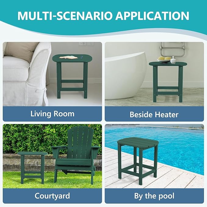 Outdoor Adirondack HDPE Side Table, Wooden Textured, Set for Patio, Garden, Porch, Pool Composite Patio, Backyard, Bathroom and Indoor, Maintenance & Weather Resistant