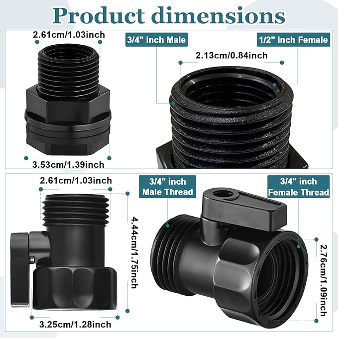 4 Pack Rain Barrel Spigot kit 3/4'' Plastic Garden Hose Shut Off Valve Kit With 3/4 GHT Bulkhead Fitting for Rain Barrels Aquariums Water Tanks Tubs Pools Spigot
