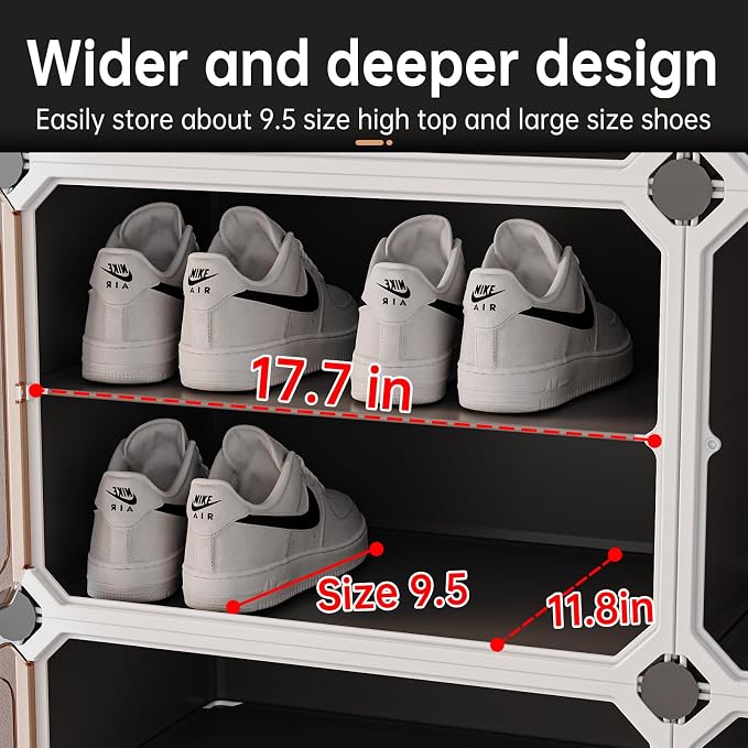 MAGINELS 6-Tier Shoe Rack,Expandable Plastic Shoe Cabinet. Shoe Storage with Door,Entryway, Closets, Hallway, and Bedroom.Accommodates Up to 24 Pairs of Shoes.Grey (3 by 6)