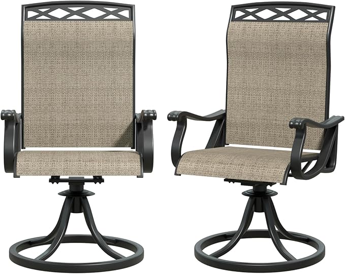 SHGJ&SOFT Patio Swivel Chairs, Waterproof Outdoor Dining Chairs with All-Weather Textilene Mesh for Deck, Garden, and Backyard (Brown6, 2PC)