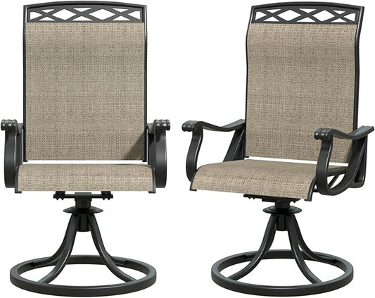 SHGJ&SOFT Patio Swivel Chairs, Waterproof Outdoor Dining Chairs with All-Weather Textilene Mesh for Deck, Garden, and Backyard (Brown6, 2PC)