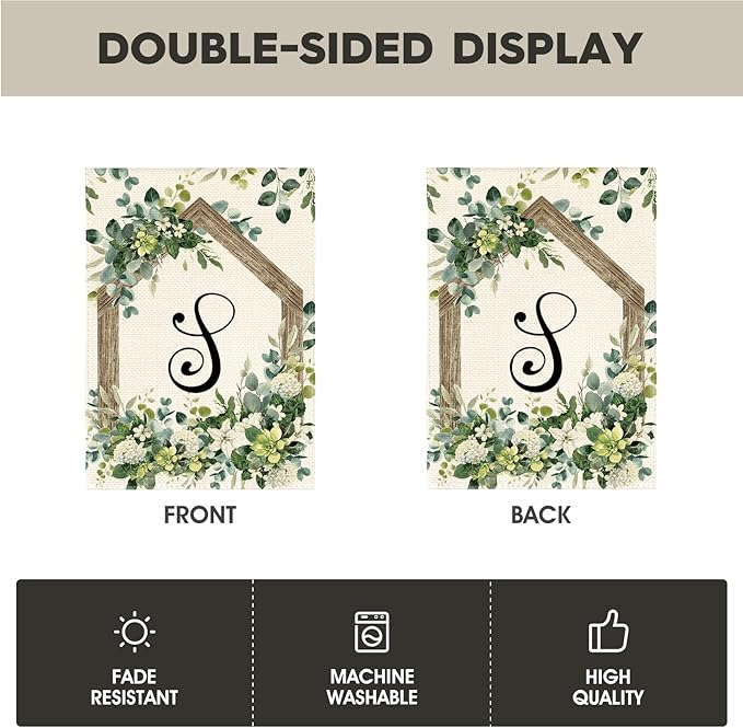 AVOIN colorlife Initial Letter S Monogram Garden Flag 12x18 Inch Double Sided Outside, Spring Floral Family Last Name Yard Decoration