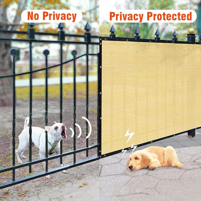 iCover 6x49ft Privacy Screen Fence, Outdoor Fencing Panels, Garden Windscreen Mesh Shade Sail Net Barrier, Include Reinforced Bindings and Brass Grommets Cable Zip Ties, Sand