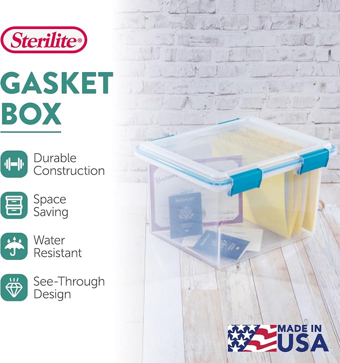 Sterilite Gasket Storage Box with Lids for Home & Office, 32 Quart, 8-Pack
