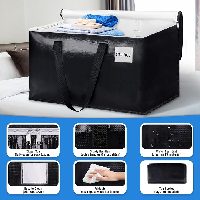 Heavy Duty Moving Bags, Extra Large Storage Bags, 93L, 8-Pack, Black
