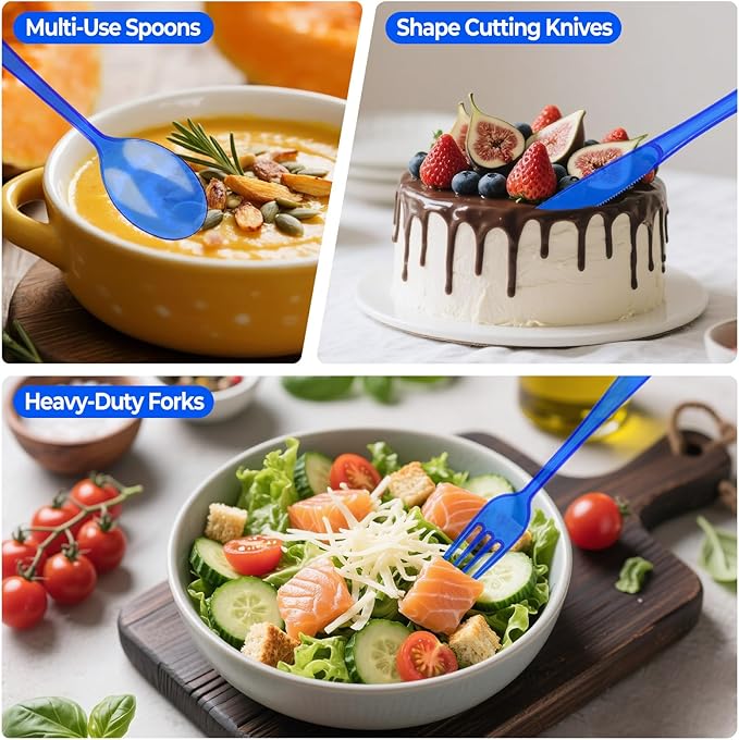 75 PCS Plastic Silverware Disposable Silverware Heavy Duty Utensil Sets 25 Of Each Forks Knives & Spoons Disposable Cutlery Set For Easter,Birthday,Baby Shower,Garden Party,Wedding(75,Blue)
