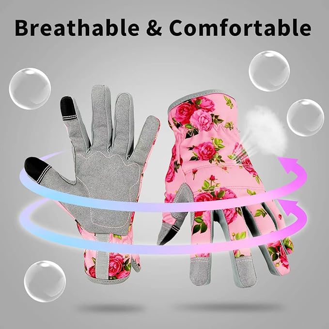 YRTSH Leather Gardening Gloves for Women, Flexible Breathable Garden Gloves, Thorn Proof Working Gloves for Weeding, Digging and Pruning, Large, Pink