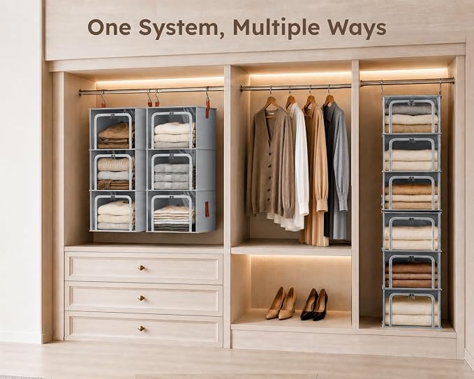 Homsorout 6-Tier Modular Hanging Closet Organizer Shelves, Grey