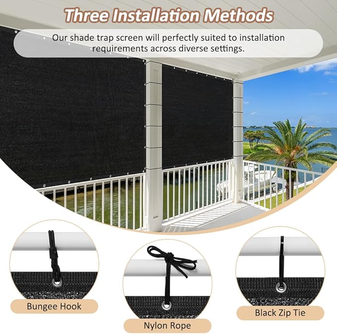 90% Shade Cloth with Grommets, 8 x 10 FT Sun Shade Tarp Pergola Shade Cover Canopy, UV Block Privacy Sun Screen for Outdoor, Patio, Garden, Porch and Deck, Black