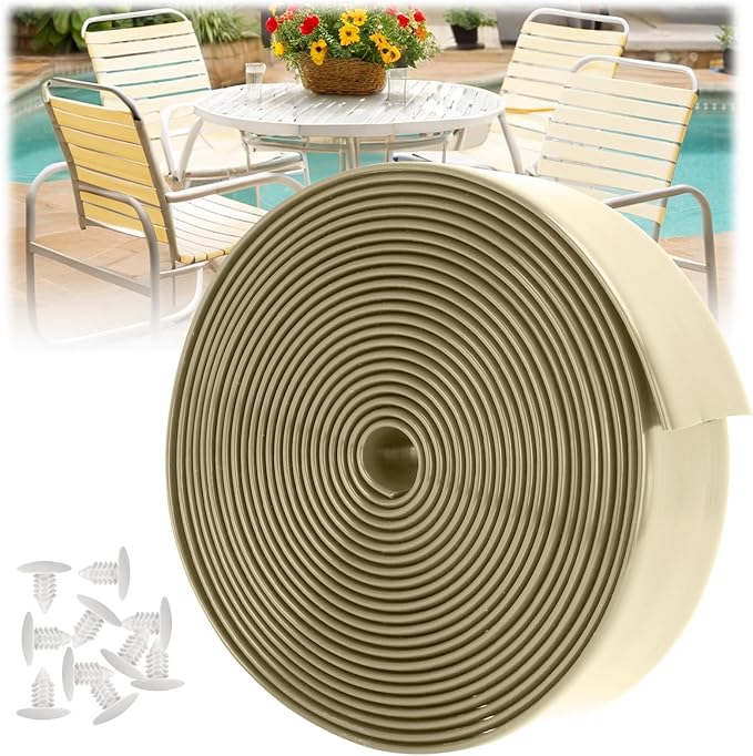 LukLoy 2" Wide 60ft Long Vinyl Straps for Patio Chairs Repair DIY + 60 Rivets, Replacement Straps for Lawn Chairs Patio Garden Balcony Outdoor Lounge Dining Furniture Repair, Driftwood