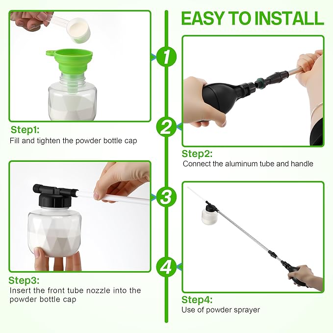 Qualirey Diatomaceous Earth Powder Duster, Extendable 16.5" to 26.2" Bulb Sprayer Pesticide, Powder Duster for Pest Control with 8.8OZ Bottle, Garden Sprayer for Organic Gardening Agricultural Supply