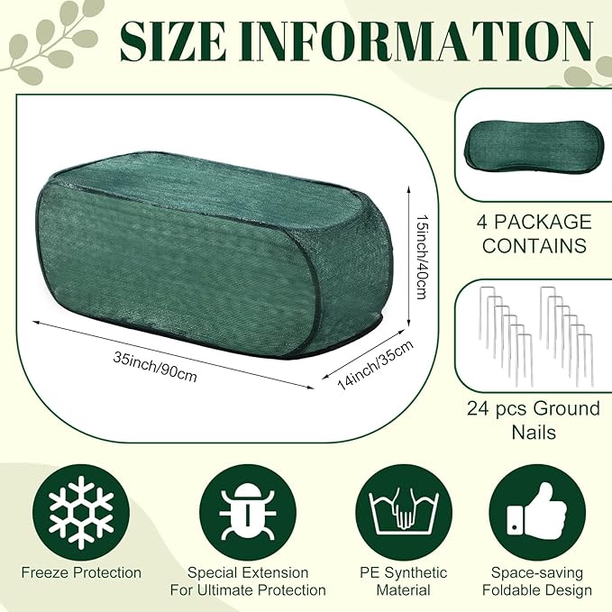 4 Pack 35 x 14 x 16 in Pop up Garden Plant Shade Tent 80% UV Resistant Plant Shade Net Foldable Crop Cage Cloth with Stakes for Outdoor Vegetable Fruit Protector Sun Protection Easy Setup