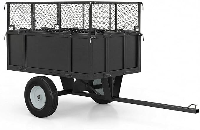 Heavy Duty ATV Trailer Dump Cart 1700 Lbs, 17 Cubic Feet Steel Lawn Mower Trailer with Removable Sides, Tow Behind Garden Yard Dump Cart for Tractor ATV UTV, Utility Wagon for Landscaping & Farm