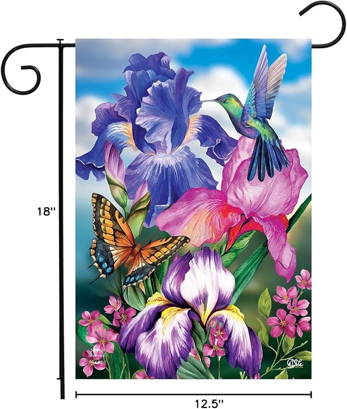 Irises Spring Garden Flag 12.5 x 18 Floral Hummingbird Briarwood Lane