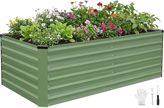 INNO STAGE 6x3x2ft Galvanized Raised Garden Bed, Raised Garden Bed Kit-Metal Planter Box Outdoor, Planting for Vegetables, Fruits, Herbs, Flowers, OliveGreen