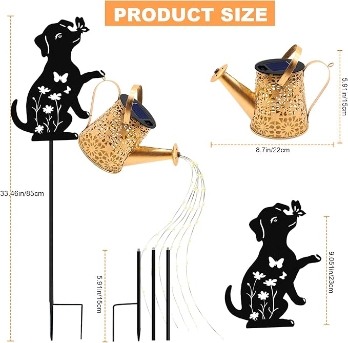 VOOKRY Solar Watering Can Lights Outdoor with Dog Silhouette Stake, Garden Gifts for Mom, Women & Garden Lovers Waterproof Metal Garden Lantern, Decorative Yard Patio Lawn Pathway Decor(1 Pack)