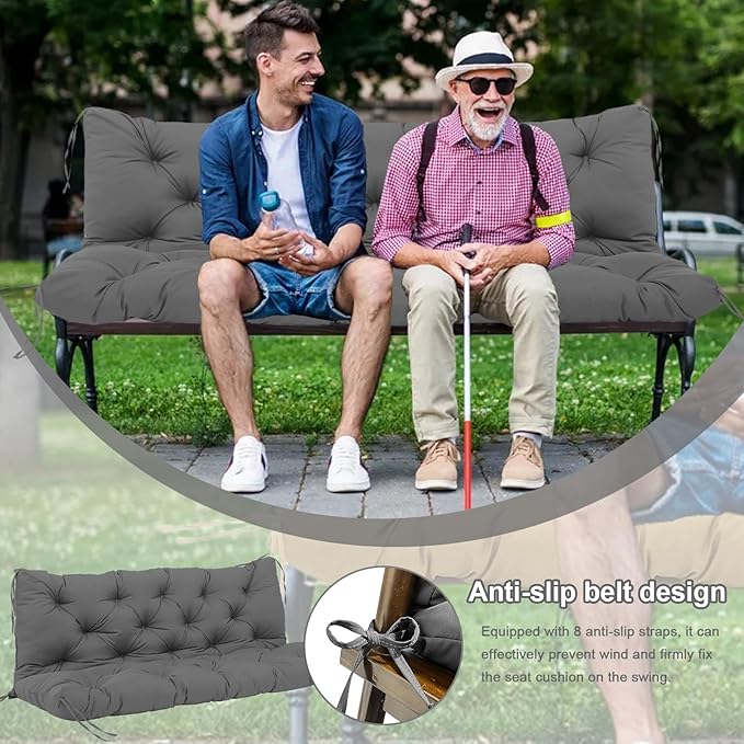 Premium 5"Thick Waterproof Outdoor Swing Cushions Sturdy Durable 2-3 Seat Replacement Porch Swing Cushions with Backrest&Ties Bench Cushion for Outdoor Furniture Backyard Patio(Gray48x40inch)