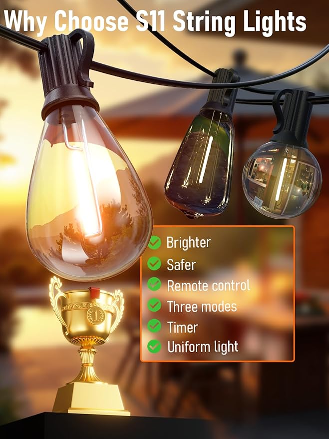 luckystyle 30FT Outdoor String Lights 2200K with Remote Control