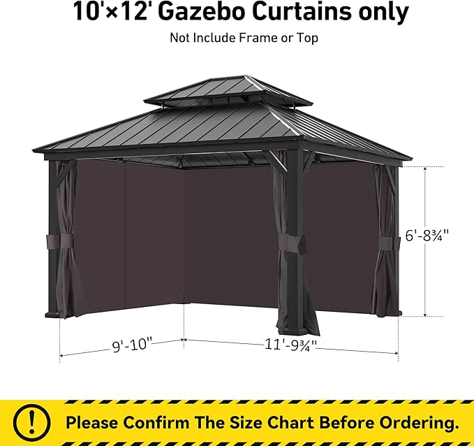 Covered Outdoor Yarn-Dyed Gazebo Curtains Replacement Universal 4-Panel Sidewalls 10' x 12', Outdoor Gazebo Privacy Curtains with Zipper, Replacement for Patio, Outdoor and Backyard (Curtain Only)