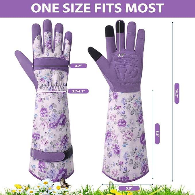 Trifabricy Gardening Gloves for Women, Leather Long Garden Gloves with Grip, Thorn-Proof Puncture-Resistant Work Gloves