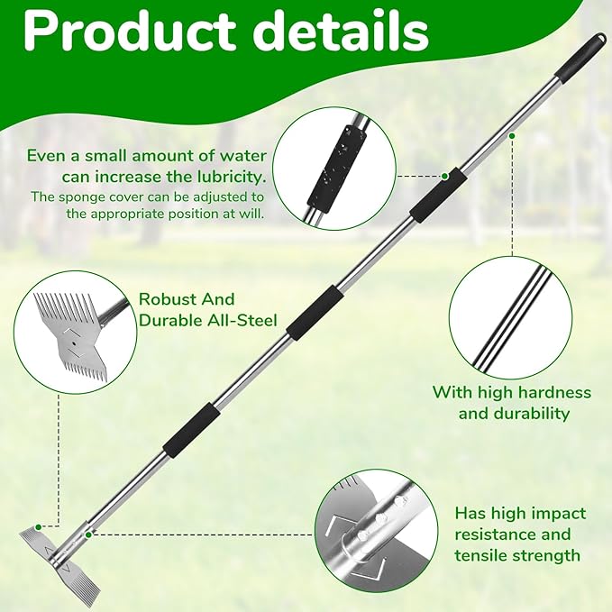 Garden Weed Tool,Portable Gardening Weeder Tool,63" Weeding Tools Gardening long Handle,24-Claw Steel Head Design - Easy weeding without bending or squatting down,Suitable for farm planting,gardening