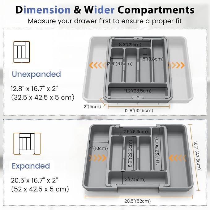 Caperci Large Silverware Organizer Tray for Kitchen Drawer Utensils Thicker