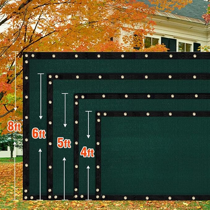 iCover 5x25ft Privacy Screen Fence, Outdoor Fencing Panels, Garden Windscreen Mesh Shade Sail Net Barrier, Include Reinforced Bindings and Brass Grommets Cable Zip Ties, Green