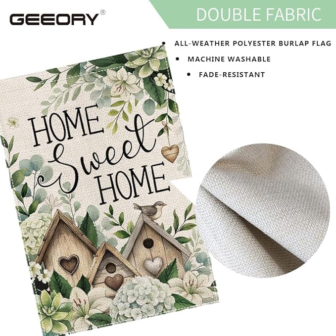 GEEORY Home Sweet Home Garden Flag 12x18 Inch, Hydrangea Eucalyptus Double Sided Spring Summer Decor, Farmhouse Rustic Outdoor Floral Flag Outside Yard Lawn Decoration