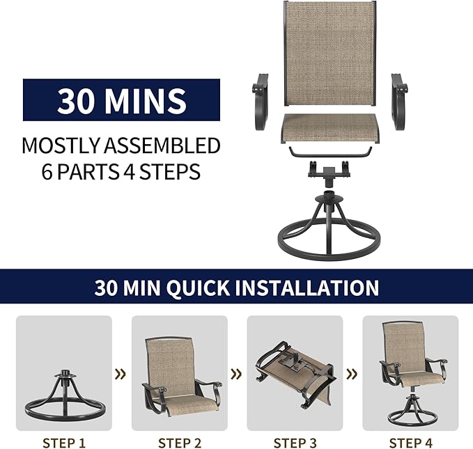 SHGJ&SOFT Patio Swivel Chairs, Waterproof Outdoor Dining Chairs with All-Weather Textilene Mesh for Deck, Garden, and Backyard (Brown5, 4PC)