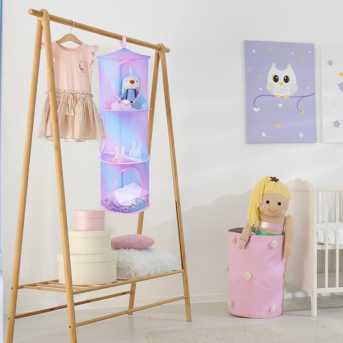 Basumee Hanging Stuffed Animals Storage, 2 Pack Mesh Plush Storage, 3-Tier
