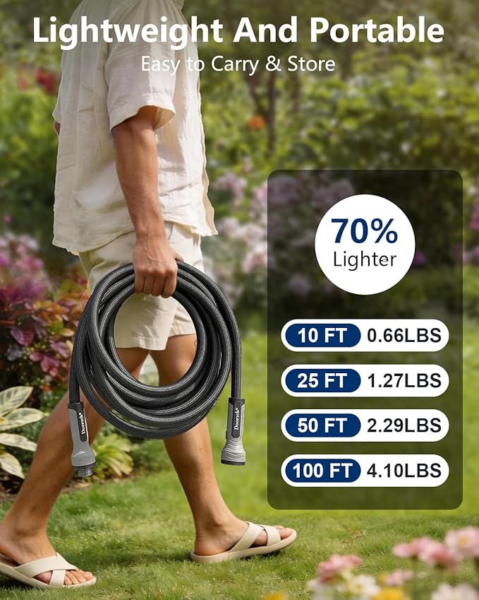 Garden Hose, Flexible Ultra Lightweight Durable, Kink-Free Water Hose with 10 Function Sprayer - Non-Shrinking, Easy to Store, All-Weather, High-Pressure, Black (25 FT)