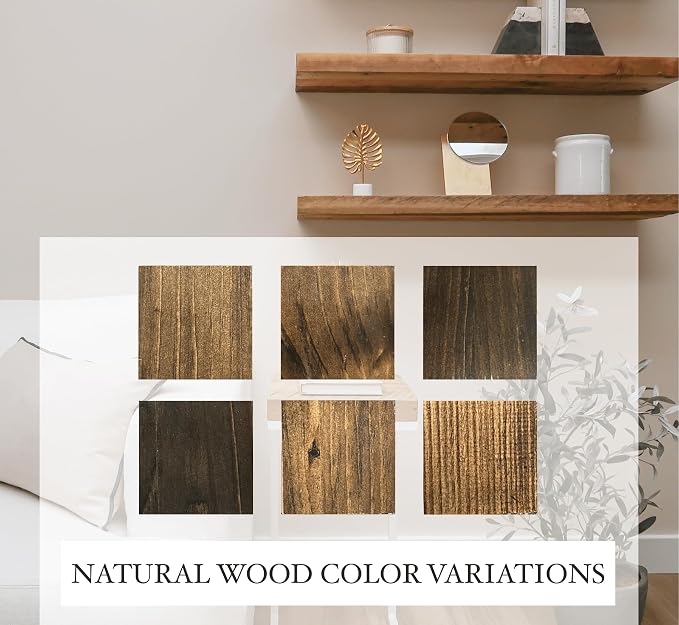 Urbandi Modern Floating Shelves 3 Inches Thick for Wall, Wide Shelves for Kitchen, Living Room, Bedroom, and Bathroom, Natural Pine Wood, Rustic Wooden Shelf, (Set of 2) (Jacobean, 36Lx3Hx6D)