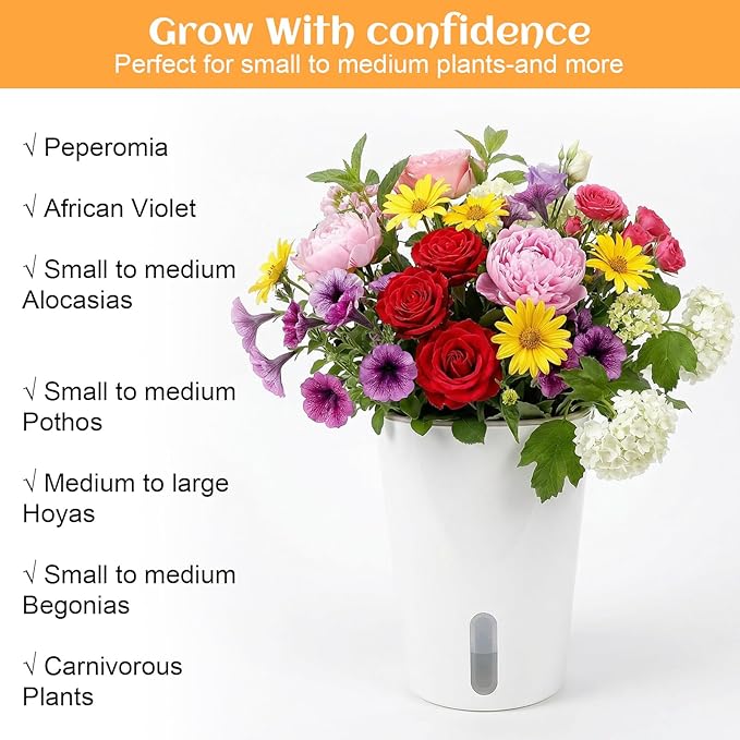8 Sets Self Watering Pots for Indoor Plants, 4 Inch White Small Self Watering Planters Plastic Garden Pots with Water Level Indicator & Vents for All House Plants, Flowers, Succulents