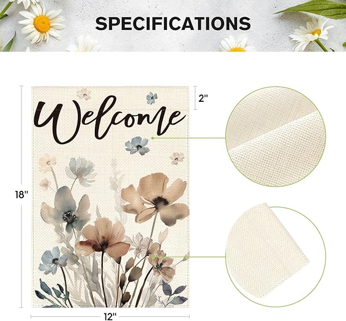 AVOIN colorlife Watercolor Flowers Garden Flag 12x18 Inch Double Sided Outside, Spring Summer Fall Seasonal Floral Welcome Yard Outdoor Flag