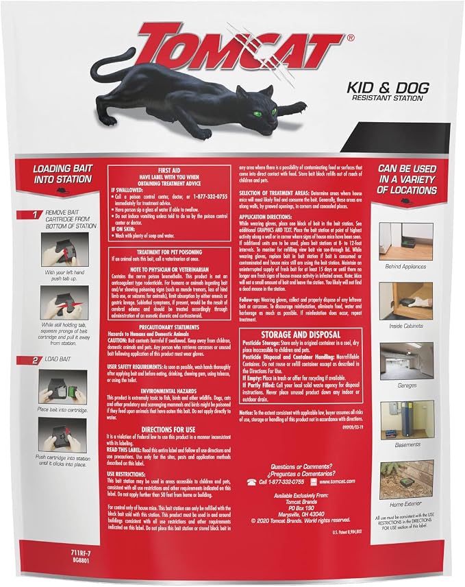 Tomcat Mouse Killer, Child & Dog Resistant, Refillable Station and 16 Baits | Weather-Resistant Indoor/Outdoor Bait Station with Clear Monitoring Lid, 1 Station and 16 Bait Blocks