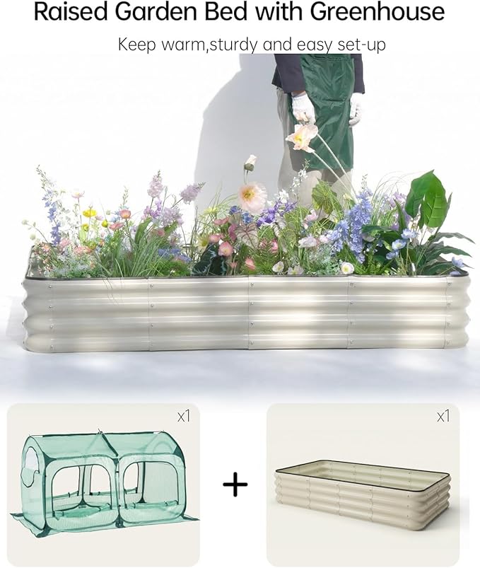 Pop up Tunnel Greenhouse Cover Plant Tent with 6x3FT Riased Garden Bed Set ,Raised Planter Box