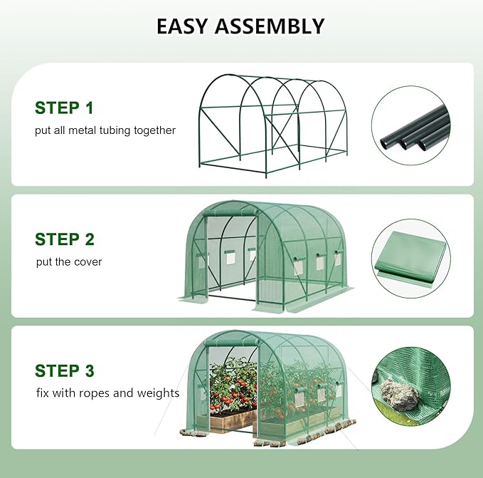 12×7×7 FT Greenhouses for Outdoors Heavy Duty, Large Walk in Green Houses for Outside with 6 Ventilated Mesh Windows & Roll-up Door & Reinforced Frame