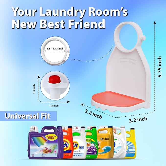 2 Pack Laundry Detergent Cup Holder with Drip Catcher Tray - White | Silicone drip tray catches leaks; metal screw secures to detergent or fabric softener spouts for cleaner laundry room storage