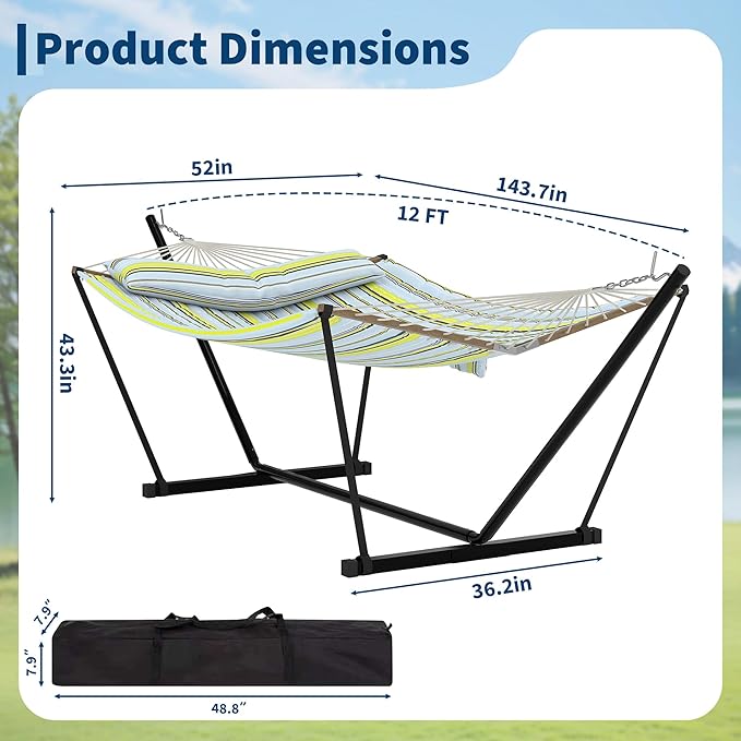 Garvee 2 Person Outdoor Hammock with Stand, Heavy Duty Portable Double Hammock with Balance Rope, MAX 450 LBS Capacity for Patio, Backyard, Garden, Beach