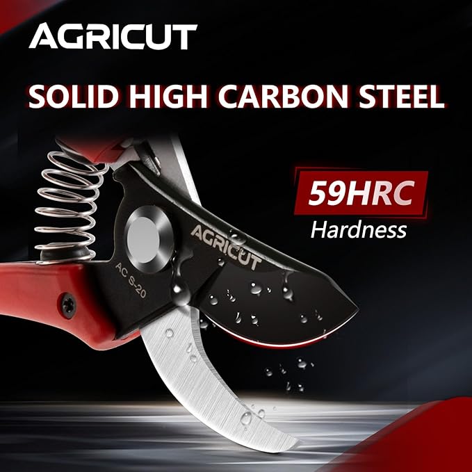 AGRICUT Pruning Shears, 7/8-Inch Cut Capacity Hand Clippers, Bypass Pruners, Gardening Scissors with Sharp Steel Blade (Nylon Handle, High Carbon Steel)