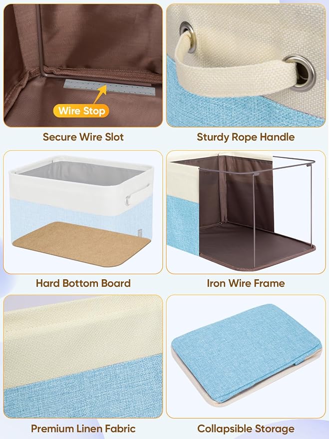 BALEINE 2 Pack Fabric Closet Storage Bins for Shelves, Linen Closet Organizers and Storage, Decorative Baskets for Organizing, Shelf, Clothes, Home, Office (Skyblue, 14''x10''x8.5'')