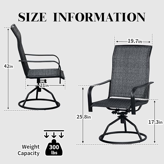 SHGJ&SOFT Patio Swivel Chairs, Waterproof Outdoor Dining Chairs with All-Weather Textilene Mesh for Deck, Garden, and Backyard (Plain Backrest-Grey, Set of 2)