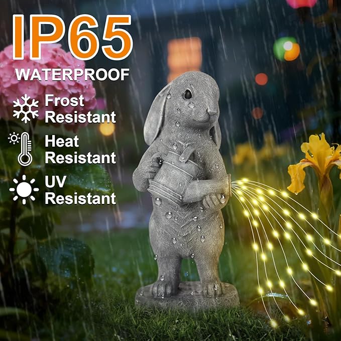 Garden Statues Dog Statue with Solar LED Light, Ideal Gifts for Friends or Family's Birthday, Outdoor Decorations for Yard, Bunny Gift for Easter