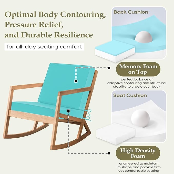 Wellsin Outdoor Deep Seat Patio Cushions, 22 x 22 Waterproof & 3-Year Fade Resistant Outdoor Cushions with Removable Covers,Ties and Handle for Chair, Sofa, Couch, Teal