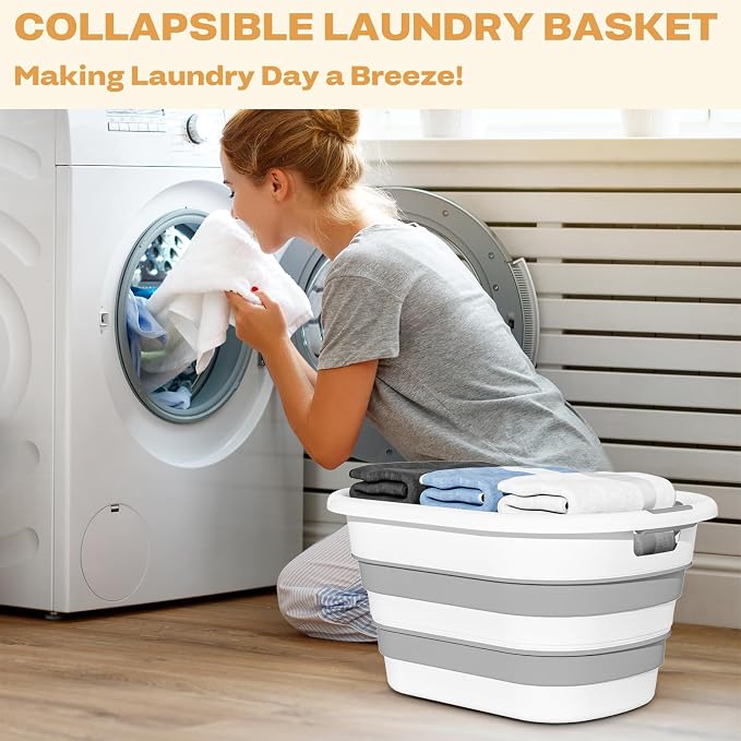 43L(11.5Gallon) Collapsible Laundry Baskets Plastic (Grey, 2 Packs) | Pop Up Laundry hamper/Storage Container, Foldable Laundry Basket with Large Capacity,Sturdy,Space Saver