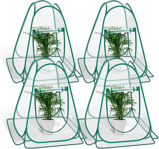 Pop Up Greenhouse Cover, Mini Greenhouse PVC Gardening Plant 4-Pack, Portable Small Green House for Indoor Outdoor, Sunshine Room Backyard Flow